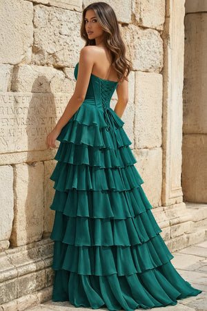 Strapless A-Line Ruffle Long Prom Dress With Split – Prom Dresses by KissProm | Available at KissProm