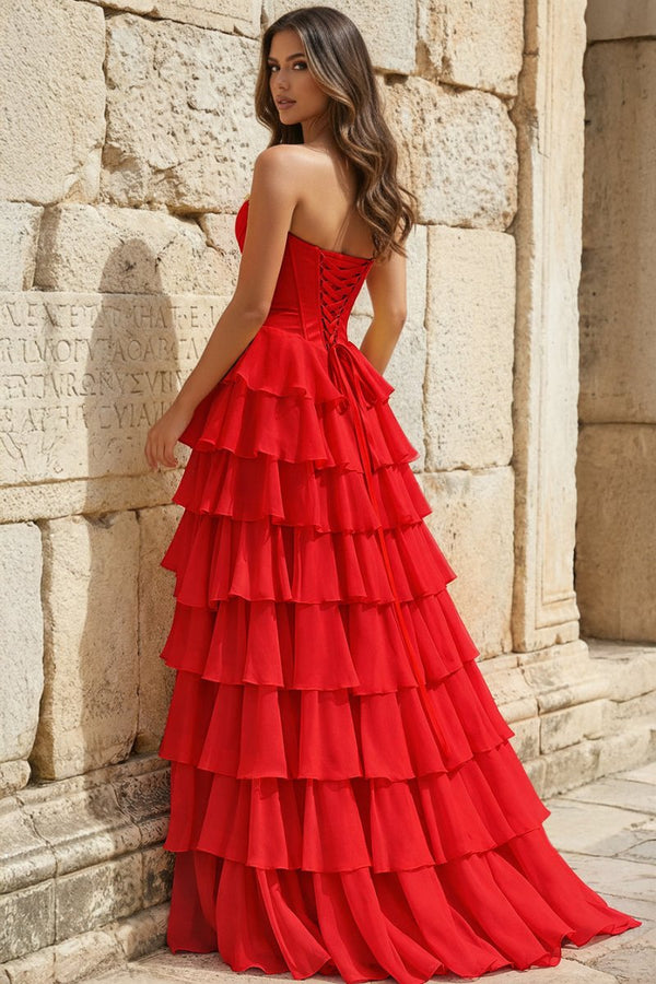 Strapless A-Line Ruffle Long Prom Dress With Split – Prom Dresses by KissProm | Available at KissProm