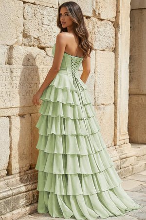 Strapless A-Line Ruffle Long Prom Dress With Split – Prom Dresses by KissProm | Available at KissProm