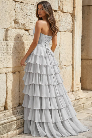 Strapless A-Line Ruffle Long Prom Dress With Split – Prom Dresses by KissProm | Available at KissProm