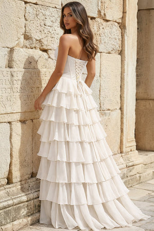 Strapless A-Line Ruffle Long Prom Dress With Split – Prom Dresses by KissProm | Available at KissProm