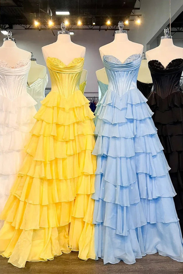 Strapless A-Line Ruffle Long Prom Dress With Split – Prom Dresses by KissProm | Available at KissProm