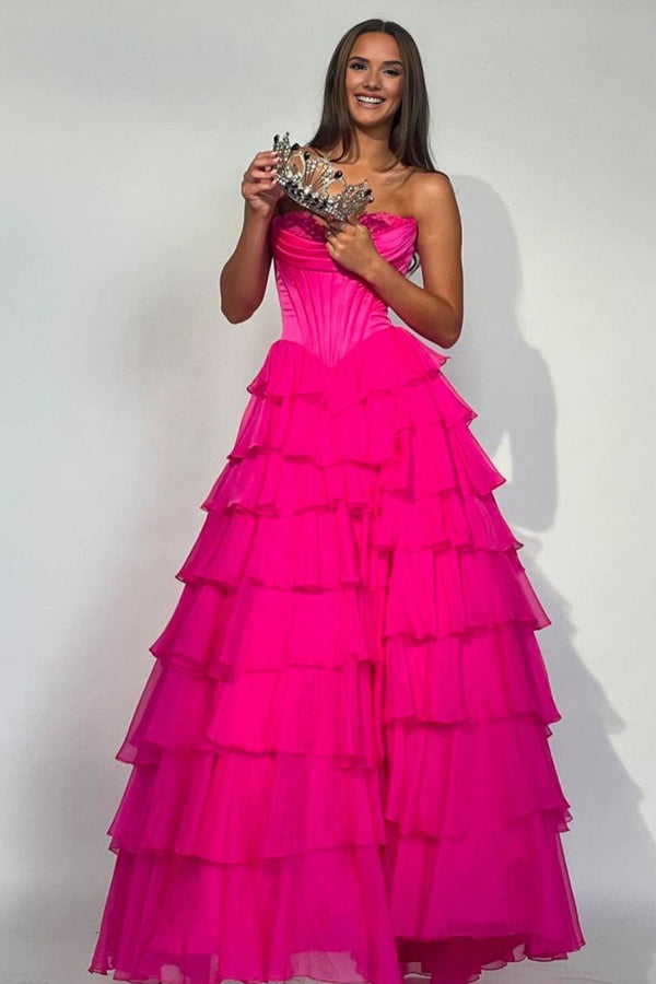 Strapless A-Line Ruffle Long Prom Dress With Split – Prom Dresses by KissProm | Available at KissProm