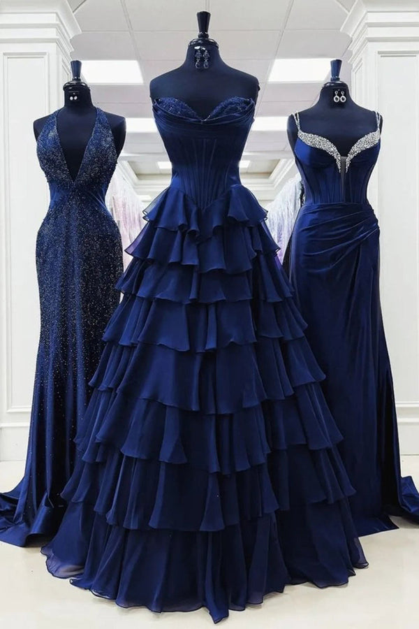 Strapless A-Line Ruffle Long Prom Dress With Split – Prom Dresses by KissProm | Available at KissProm