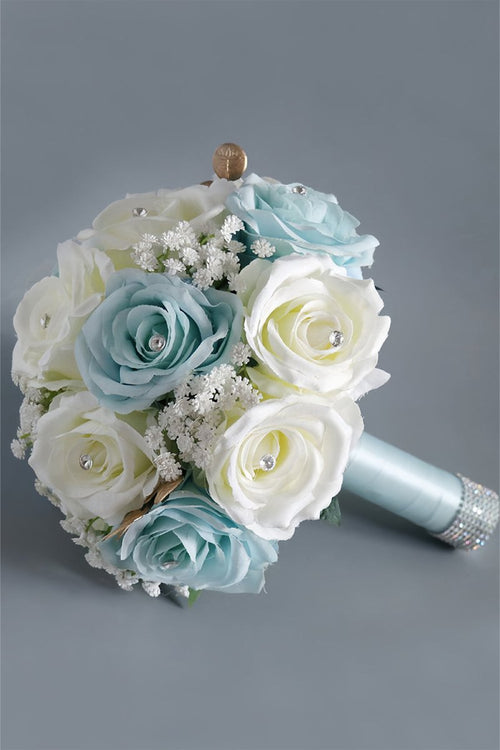 Artificial Blue Rose Cascade Wedding Flower Bouquets - KissProm