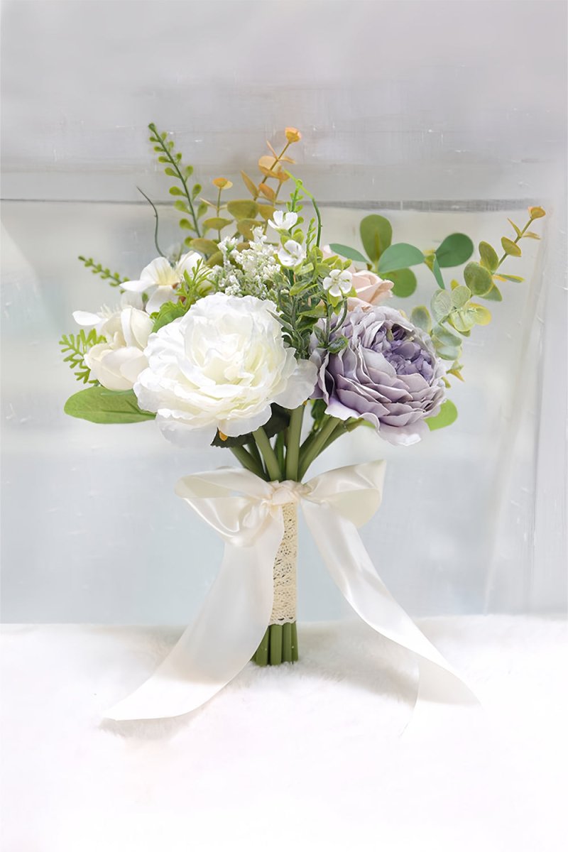 Artificial Rose Peony Cascade Wedding Flower Bouquets with Ribbons - KissProm
