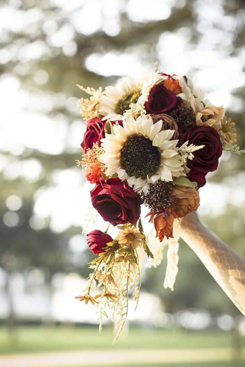 Artificial Rose Sunflower Cascade Wedding Flower Bouquets - KissProm