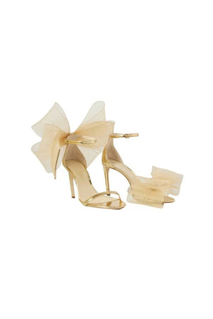 Asymmetric Bow - Embellished Satin High Heel Sandals - KissProm