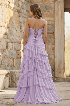 Ruched Ruffle Fitted Yellow Long Prom Dress with Slit - KissProm