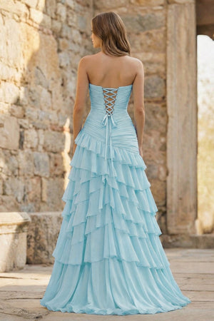 Ruched Ruffle Fitted Yellow Long Prom Dress with Slit - KissProm