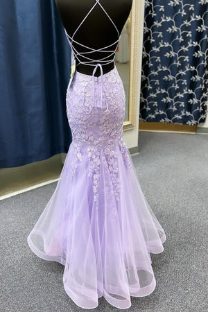 Azenor | Sage Green Spaghetti Straps Mermaid Prom Dress With Appliques - KissProm