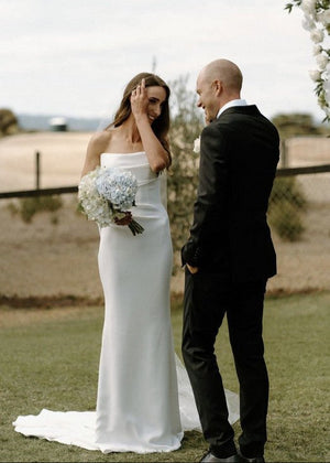 Lilia | Mermaid Satin Sleeveless Wedding Dress With Sweep Train