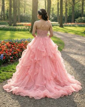 Quinceanera Dress Ball Gown Long Prom Dresses One Shoulder Beads - KissProm