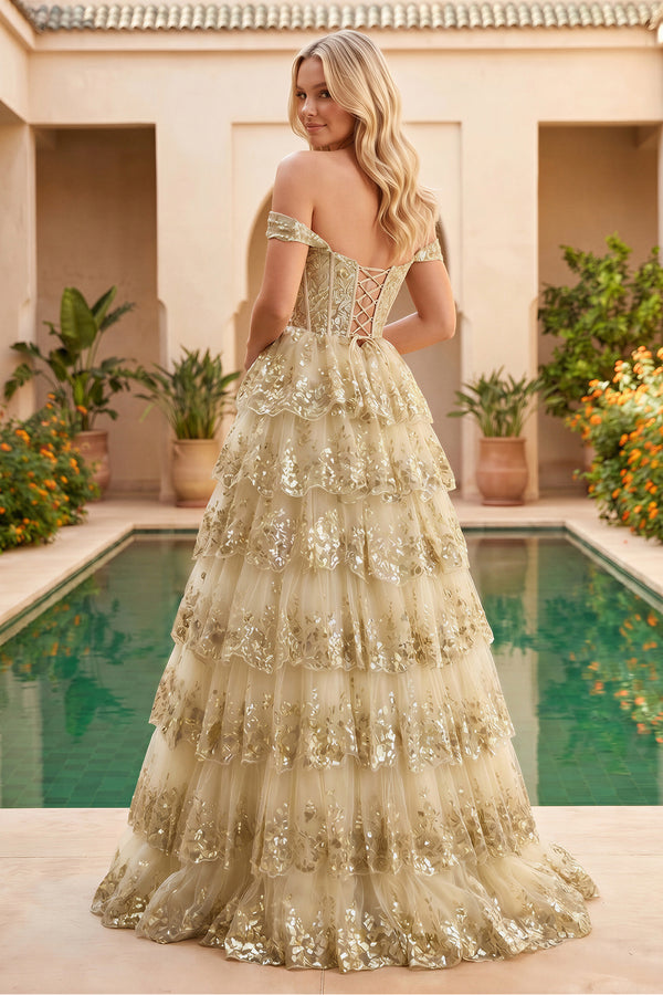 Leona |Princess Off the Shoulder Sequined Lace Prom Dress