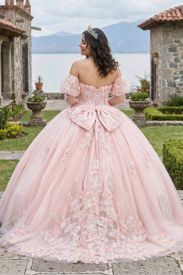 Ball - Gown Pink Tulle Sweetheart Sleeveless Quinceanera Dresses with Bow - KissProm