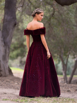 Bateau Neckline Velvet Floor Length Prom Dress
