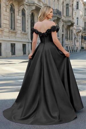 Fuchsia Off the Shoulder Corset Bodice A - Line Prom Dress - KissProm