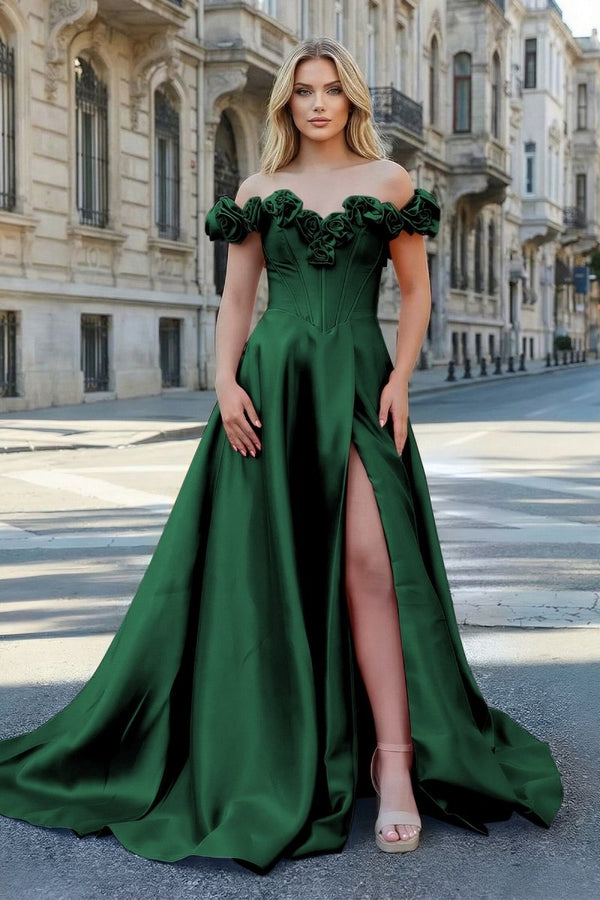 Fuchsia Off the Shoulder Corset Bodice A - Line Prom Dress - KissProm