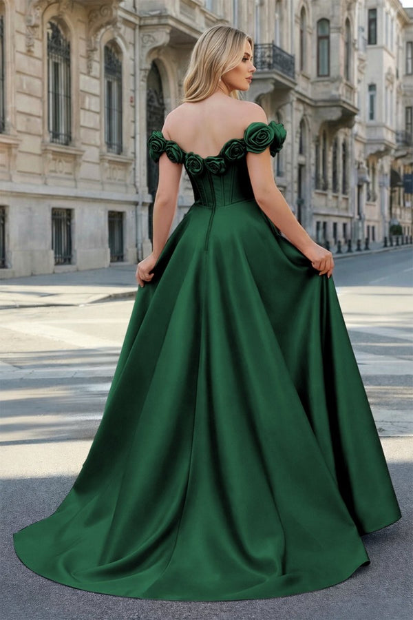 Fuchsia Off the Shoulder Corset Bodice A - Line Prom Dress - KissProm