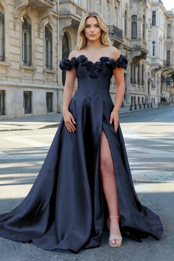 Fuchsia Off the Shoulder Corset Bodice A - Line Prom Dress - KissProm