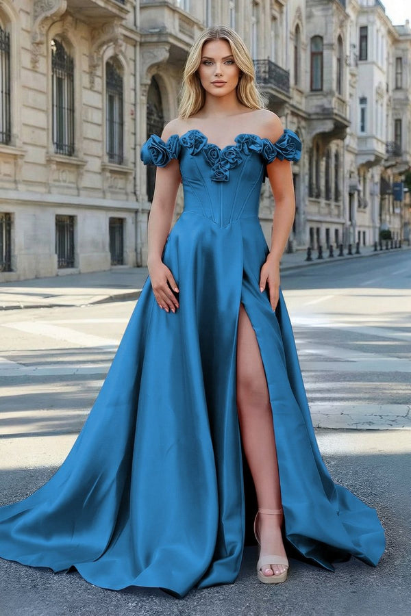 Fuchsia Off the Shoulder Corset Bodice A - Line Prom Dress - KissProm