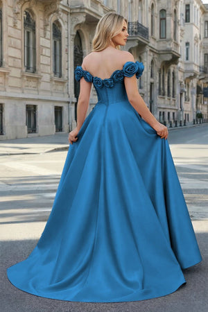 Fuchsia Off the Shoulder Corset Bodice A - Line Prom Dress - KissProm