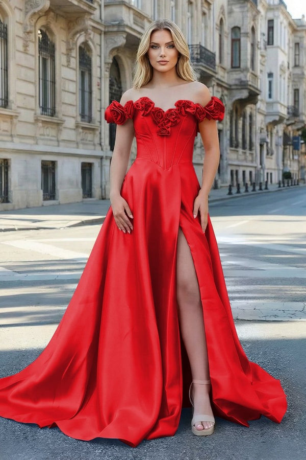 Fuchsia Off the Shoulder Corset Bodice A - Line Prom Dress - KissProm