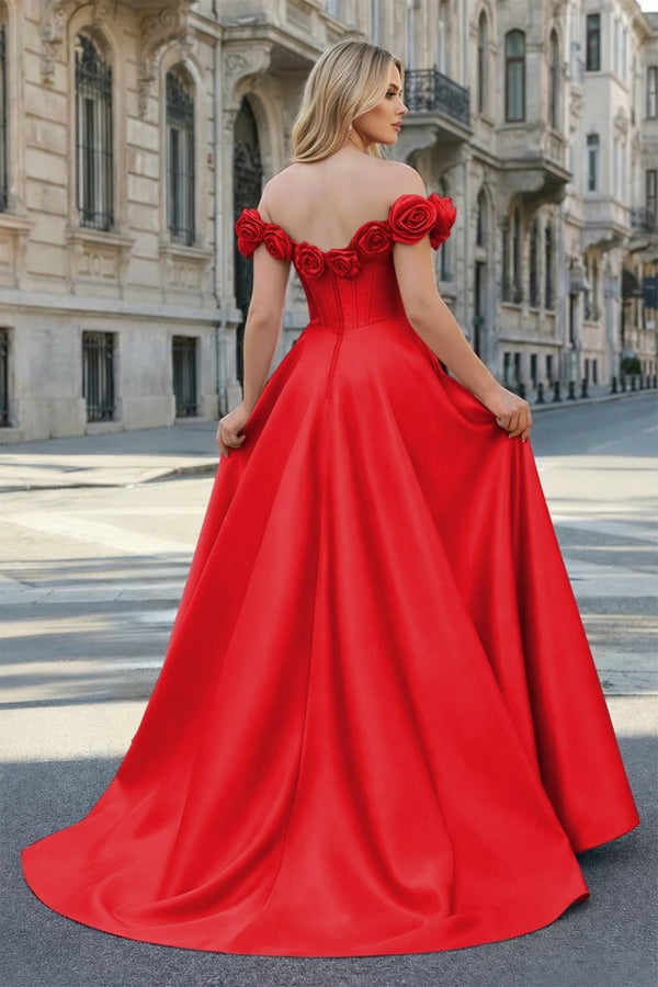 Fuchsia Off the Shoulder Corset Bodice A - Line Prom Dress - KissProm