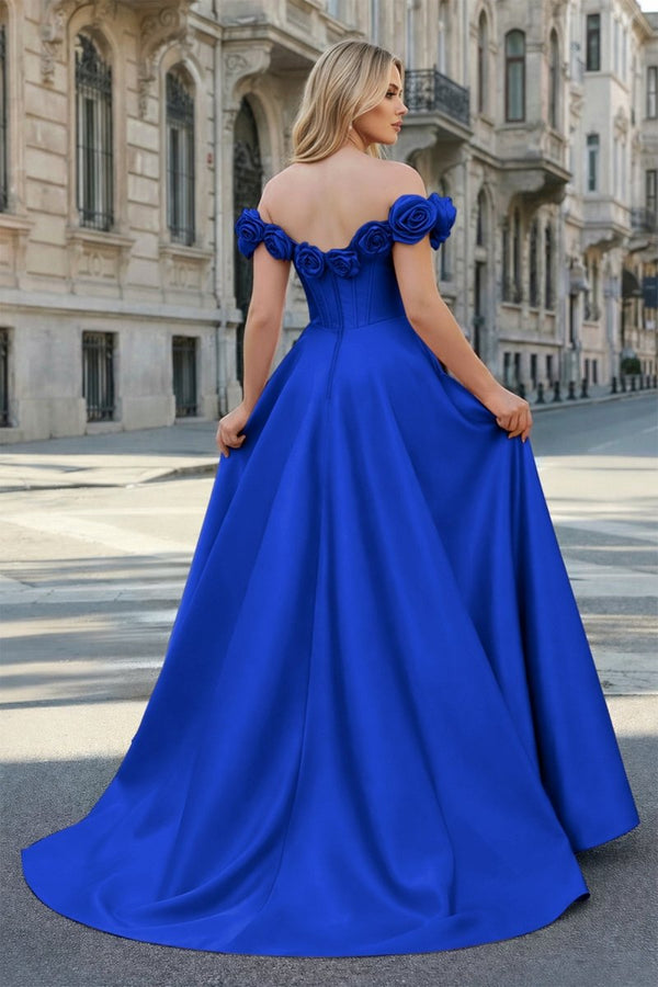 Fuchsia Off the Shoulder Corset Bodice A - Line Prom Dress - KissProm