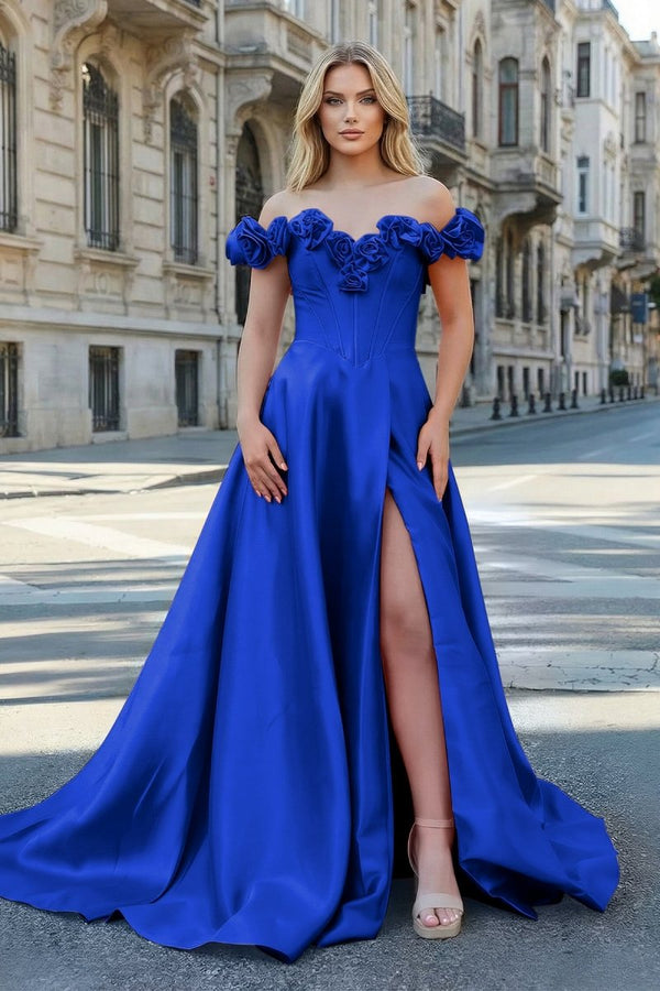 Fuchsia Off the Shoulder Corset Bodice A - Line Prom Dress - KissProm