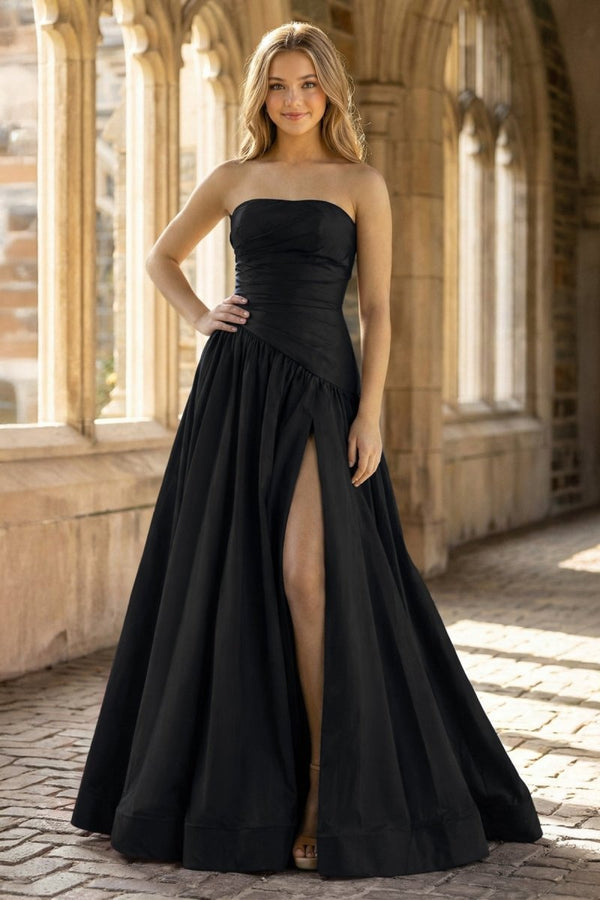 Fuchsia Strapless Taffeta A - line Long Formal Dress - KissProm