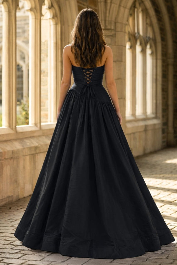Fuchsia Strapless Taffeta A - line Long Formal Dress - KissProm