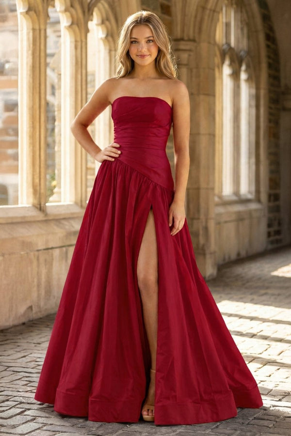Fuchsia Strapless Taffeta A - line Long Formal Dress - KissProm