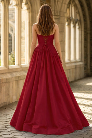 Fuchsia Strapless Taffeta A - line Long Formal Dress - KissProm