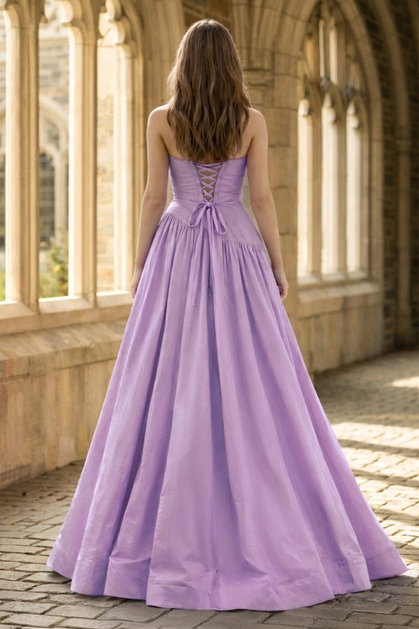 Fuchsia Strapless Taffeta A - line Long Formal Dress - KissProm