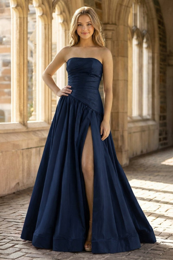 Fuchsia Strapless Taffeta A - line Long Formal Dress - KissProm