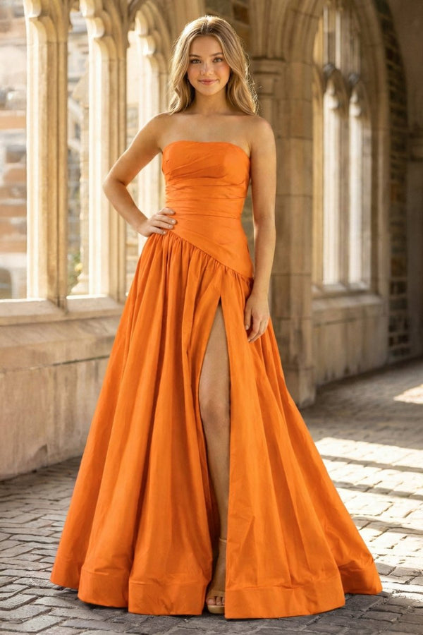 Fuchsia Strapless Taffeta A - line Long Formal Dress - KissProm