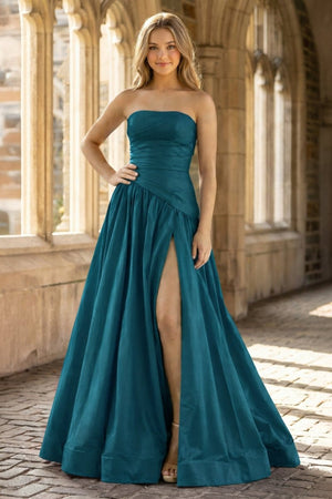 Fuchsia Strapless Taffeta A - line Long Formal Dress - KissProm