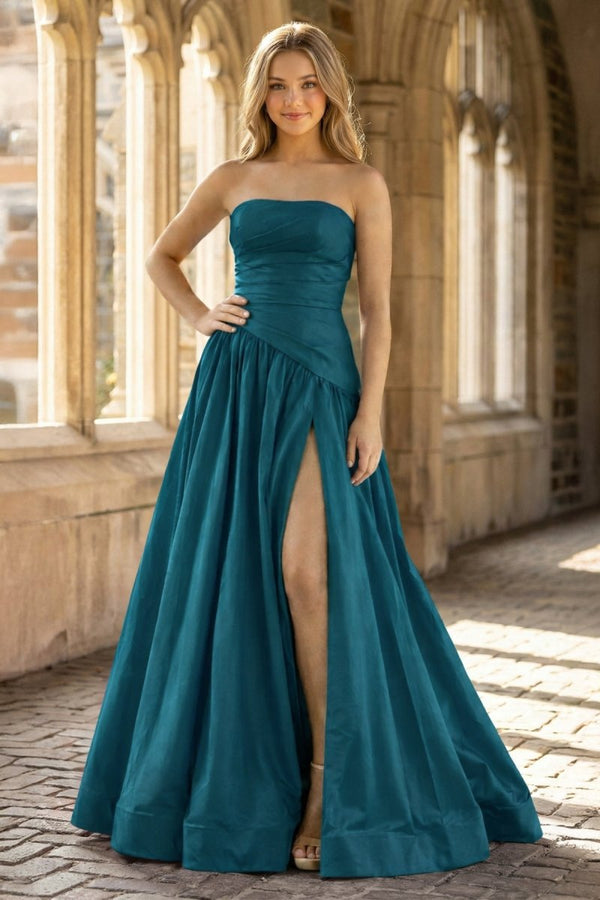 Fuchsia Strapless Taffeta A - line Long Formal Dress - KissProm
