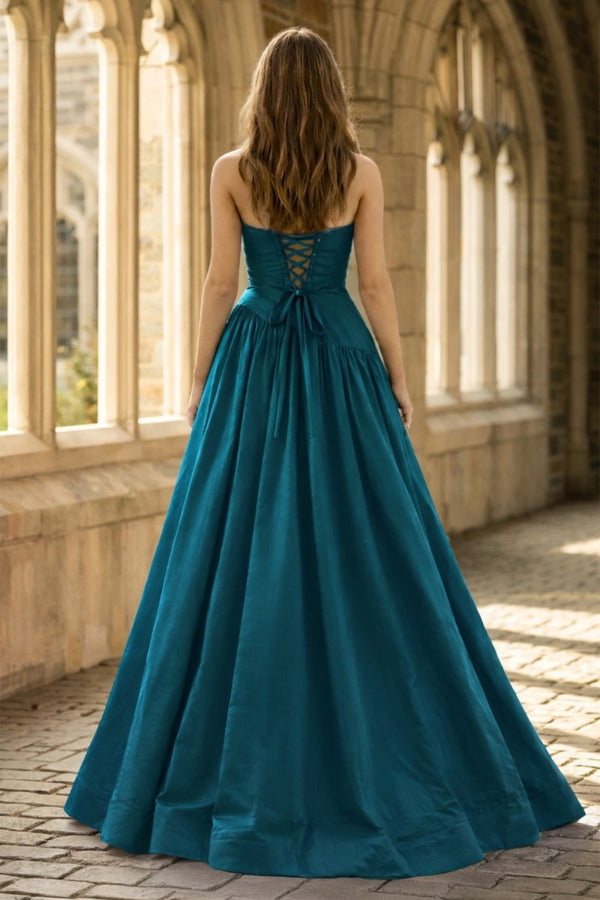 Fuchsia Strapless Taffeta A - line Long Formal Dress - KissProm