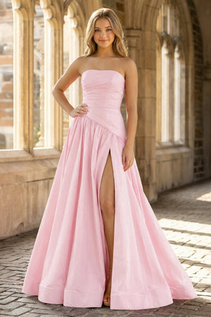 Fuchsia Strapless Taffeta A - line Long Formal Dress - KissProm