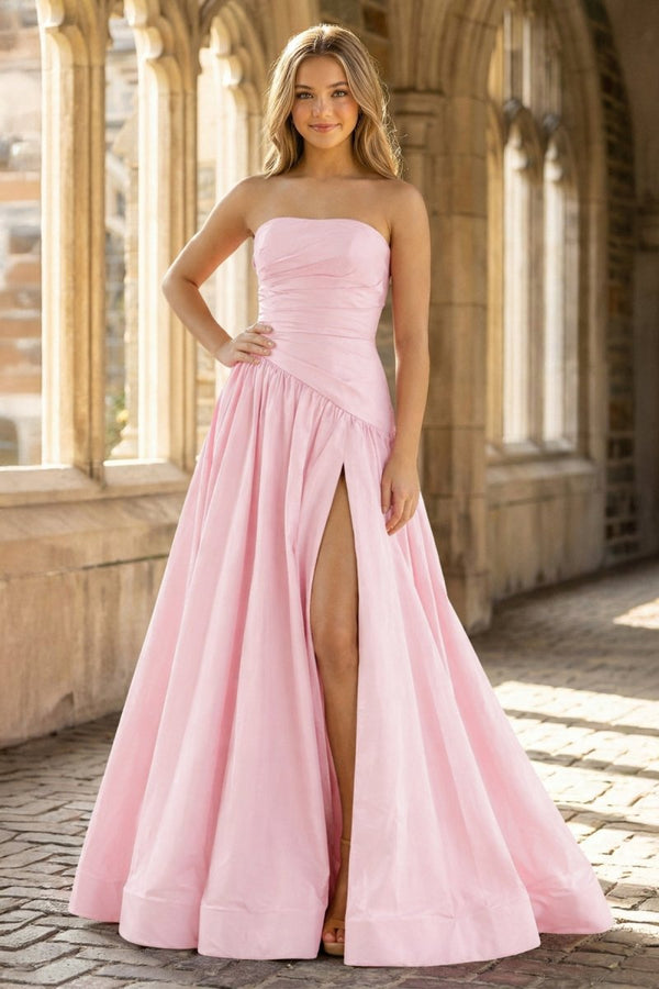 Fuchsia Strapless Taffeta A - line Long Formal Dress - KissProm