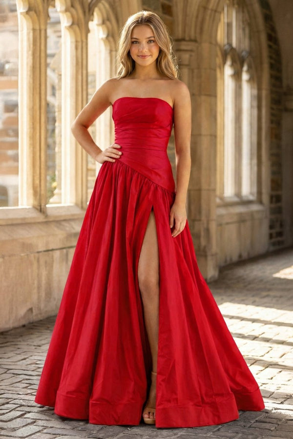 Fuchsia Strapless Taffeta A - line Long Formal Dress - KissProm