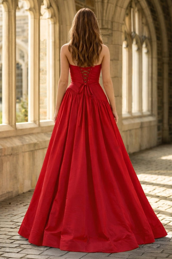 Fuchsia Strapless Taffeta A - line Long Formal Dress - KissProm