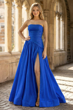Fuchsia Strapless Taffeta A - line Long Formal Dress - KissProm