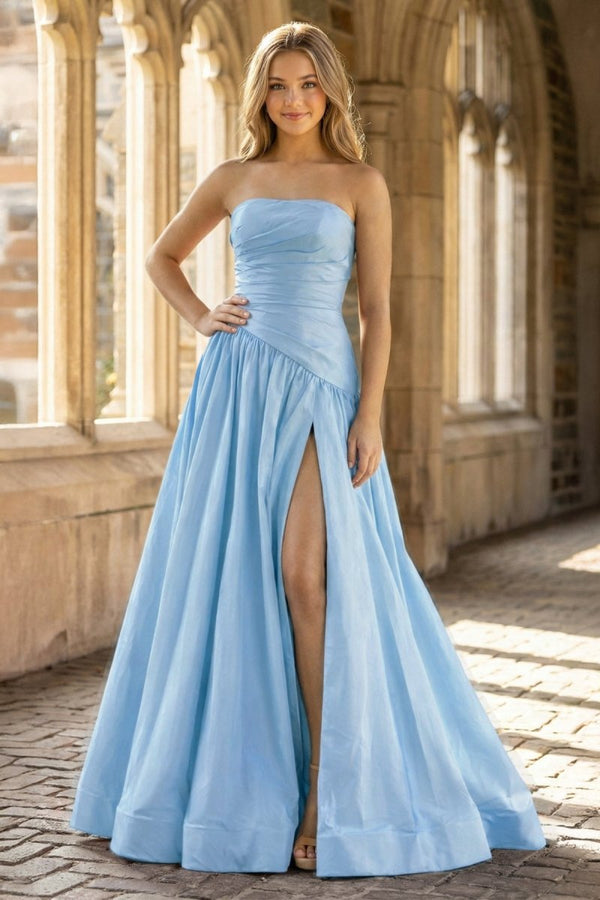 Fuchsia Strapless Taffeta A - line Long Formal Dress - KissProm