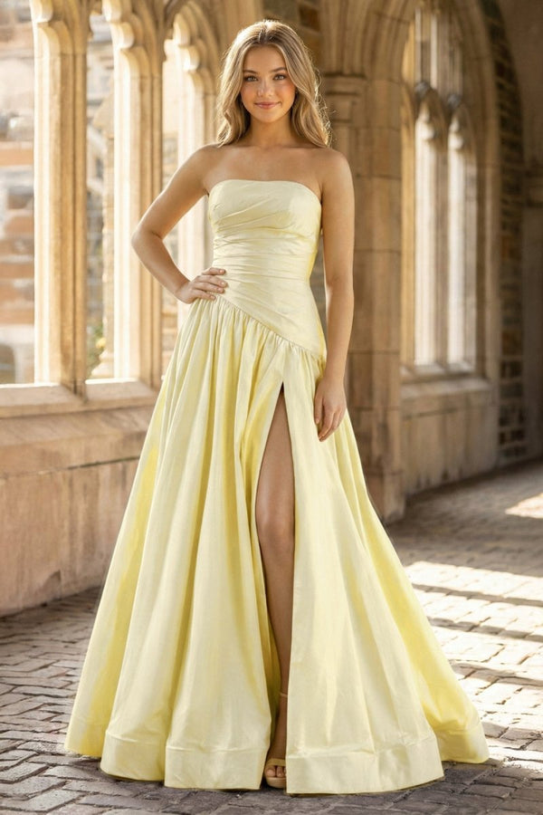 Fuchsia Strapless Taffeta A - line Long Formal Dress - KissProm