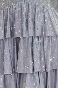 Betony | Silver - V Neck A Line Cutout Satin Tiered Homecoming Dress With Beading