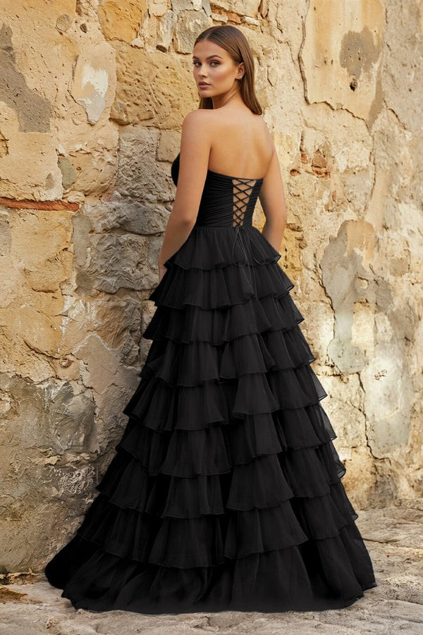 Sweetheart Blue Chiffon Tiered A - line Prom Dresses - KissProm