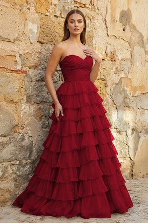 Sweetheart Blue Chiffon Tiered A - line Prom Dresses - KissProm